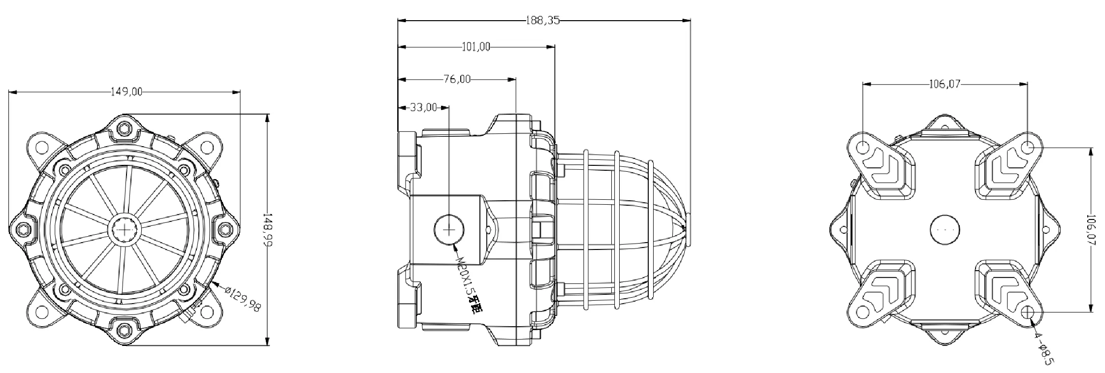 Explosion Proof Beacon JREX-WL Dimensions